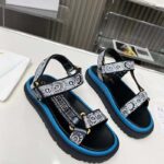 Dior Women CD D-Wave Sandal Denim Blue Multicolor Embroidered Cotton Butterfly Bandana Motif - Image 2
