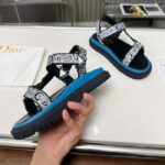 Dior Women CD D-Wave Sandal Denim Blue Multicolor Embroidered Cotton Butterfly Bandana Motif - Image 8