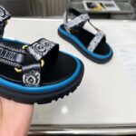 Dior Women CD D-Wave Sandal Denim Blue Multicolor Embroidered Cotton Butterfly Bandana Motif - Image 9