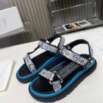 Dior Women CD D-Wave Sandal Denim Blue Multicolor Embroidered Cotton Butterfly Bandana Motif - Image 4