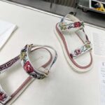 Dior Women CD D-Wave Sandal White Multicolor Florilegio Embroidered Cotton - Imagen 5