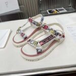 Dior Women CD D-Wave Sandal White Multicolor Florilegio Embroidered Cotton - Imagen 4
