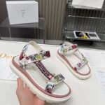 Dior Women CD D-Wave Sandal White Multicolor Florilegio Embroidered Cotton - Imagen 6