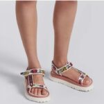 Dior Women CD D-Wave Sandal White Multicolor Florilegio Embroidered Cotton - Imagen 12