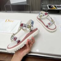 Dior Women CD D-Wave Sandal White Multicolor Florilegio Embroidered Cotton (13)