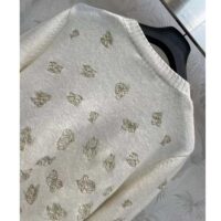 Dior Women CD Embroidered Cardigan Wool Cashmere Knit Gold-Tone White Gradient Butterflies Motif (9)