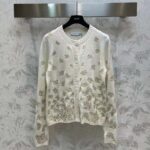 Dior Women CD Embroidered Cardigan Wool Cashmere Knit Gold-Tone White Gradient Butterflies Motif - Image 2