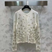 Dior Women CD Embroidered Cardigan Wool Cashmere Knit Gold-Tone White Gradient Butterflies Motif (9)