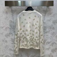 Dior Women CD Embroidered Cardigan Wool Cashmere Knit Gold-Tone White Gradient Butterflies Motif (9)