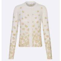 Dior Women CD Embroidered Cardigan Wool Cashmere Knit Gold-Tone White Gradient Butterflies Motif (9)