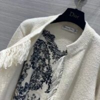 Dior Women CD Embroidered Jacket White Wool Cotton Alpaca Technical Knit Pastel Midnight Blue Butterfly (9)