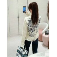 Dior Women CD Embroidered Jacket White Wool Cotton Alpaca Technical Knit Pastel Midnight Blue Butterfly (9)