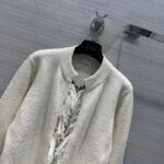 Dior Women CD Embroidered Jacket White Wool Cotton Alpaca Technical Knit Pastel Midnight Blue Butterfly - Image 7