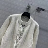 Dior Women CD Embroidered Jacket White Wool Cotton Alpaca Technical Knit Pastel Midnight Blue Butterfly (9)