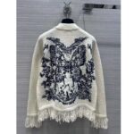 Dior Women CD Embroidered Jacket White Wool Cotton Alpaca Technical Knit Pastel Midnight Blue Butterfly - Image 3