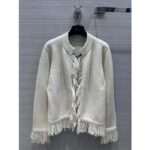 Dior Women CD Embroidered Jacket White Wool Cotton Alpaca Technical Knit Pastel Midnight Blue Butterfly - Image 2