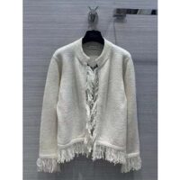 Dior Women CD Embroidered Jacket White Wool Cotton Alpaca Technical Knit Pastel Midnight Blue Butterfly (9)
