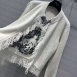 Dior Women CD Embroidered Jacket White Wool Cotton Alpaca Technical Knit Pastel Midnight Blue Butterfly - Image 4