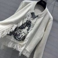 Dior Women CD Embroidered Jacket White Wool Cotton Alpaca Technical Knit Pastel Midnight Blue Butterfly (9)