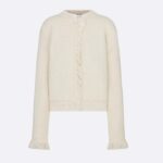 Dior Women CD Embroidered Jacket White Wool Cotton Alpaca Technical Knit Pastel Midnight Blue Butterfly