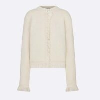 Dior Women CD Embroidered Jacket White Wool Cotton Alpaca Technical Knit Pastel Midnight Blue Butterfly (9)