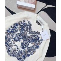 Dior Women CD Embroidered Sweater Ecru Cashmere Knit Pastel Midnight Blue Butterfly Around The World (5)