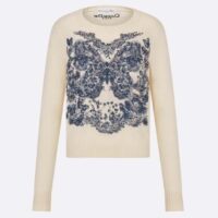 Dior Women CD Embroidered Sweater Ecru Cashmere Knit Pastel Midnight Blue Butterfly Around The World (5)