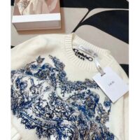 Dior Women CD Embroidered Sweater Ecru Cashmere Knit Pastel Midnight Blue Butterfly Around The World (5)