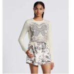 Dior Women CD Embroidered Sweater Ecru Cashmere Knit Pastel Pink Butterfly Around The World Motif – Image 13