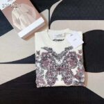 Dior Men CD Embroidered Sweater Ecru Cashmere Knit Pastel Pink Butterfly Around The World Motif - Imagen 6