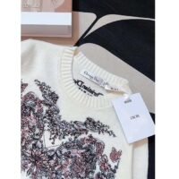 Dior Women CD Embroidered Sweater Ecru Cashmere Knit Pastel Pink Butterfly Around The World Motif (8)