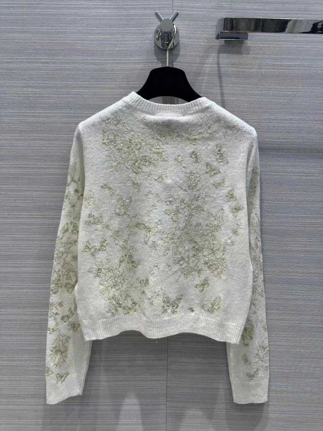 Dior Women CD Embroidered Sweater White Wool Cashmere Knit Gold-Tone Butterflies Motif (11)