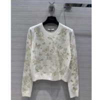 Dior Women CD Embroidered Sweater White Wool Cashmere Knit Gold-Tone Butterflies Motif (3)