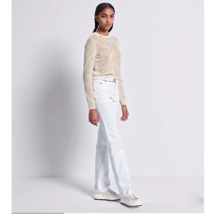 Dior Women CD Embroidered Sweater White Wool Cashmere Knit Gold-Tone Butterflies Motif