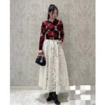Dior Women CD Flared Mid-Length Skirt Ecru Technical Cotton Lace Allover Butterfly Motif - Image 11