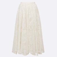 Dior Women CD Flared Mid-Length Skirt Ecru Technical Cotton Lace Allover Butterfly Motif