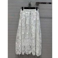 Dior Women CD Flared Mid-Length Skirt Ecru Technical Cotton Lace Allover Butterfly Motif (4)