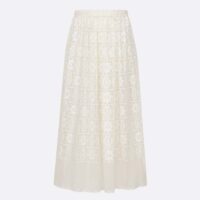 Dior Women CD Flared Mid-Length Skirt Ecru Technical Cotton Lace Star Motif
