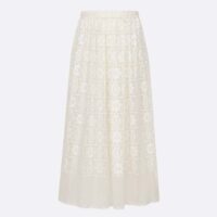 Dior Women CD Flared Mid-Length Skirt Ecru Technical Cotton Lace Star Motif (6)