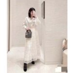 Dior Women CD Flared Mid-Length Skirt Ecru Technical Cotton Lace Star Motif - immagine 10