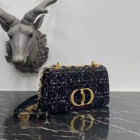 Dior Women CD Medium Dior Caro Bag Black Cannage Tweed (8)