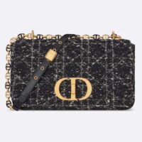 Dior Women CD Medium Dior Caro Bag Black Cannage Tweed (8)