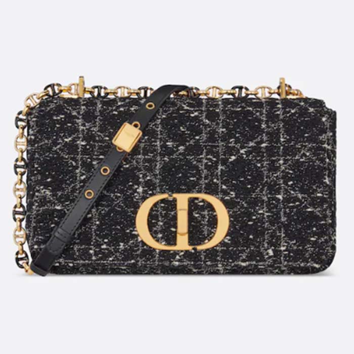 Dior Women CD Medium Dior Caro Bag Black Cannage Tweed