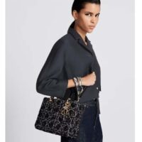 Dior Women CD Medium Lady D-Lite Bag Black Cannage Tweed (13)