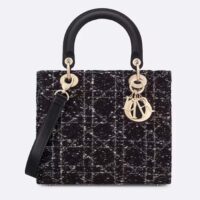 Dior Women CD Medium Lady D-Lite Bag Black Cannage Tweed (13)