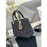Dior Women CD Medium Lady D-Lite Bag Black Cannage Tweed (13)