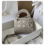 Dior Women CD Mini Lady Dior Bag Platinum Metallic Cannage Lambskin Beaded Embroidery - Image 2