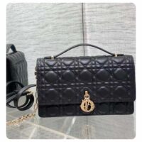 Dior Women CD Miss Dior Top Handle Bag Black Cannage Lambskin (8)