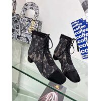 Dior Women CD Naughtily-D Ankle Boot Black Transparent Mesh Suede Embroidered Roses Motif (10)