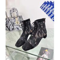 Dior Women CD Naughtily-D Ankle Boot Black Transparent Mesh Suede Embroidered Roses Motif (10)